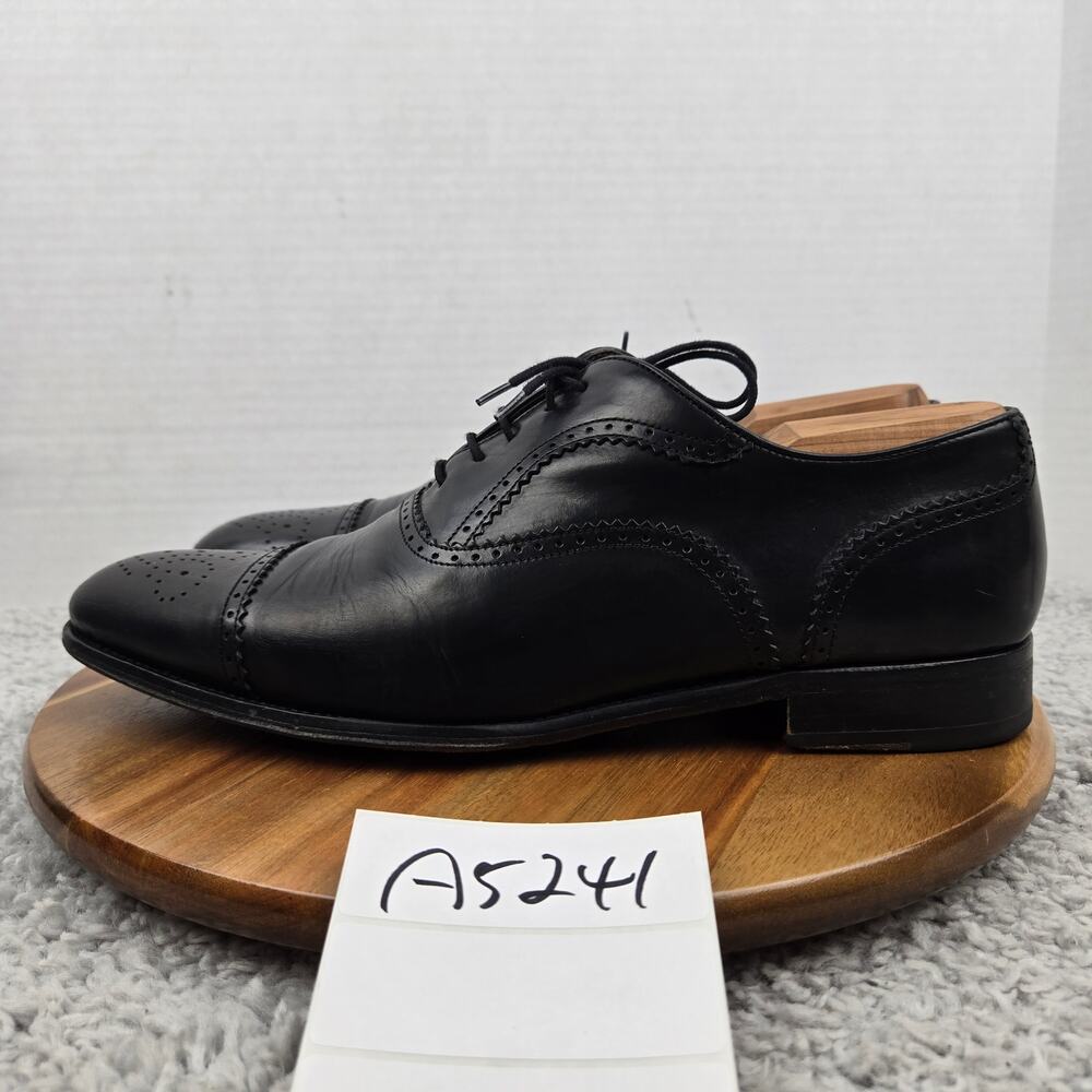 To Boot New York Men 10 Black Leather Cap Toe Medallion Brogue Oxford Dress Shoe